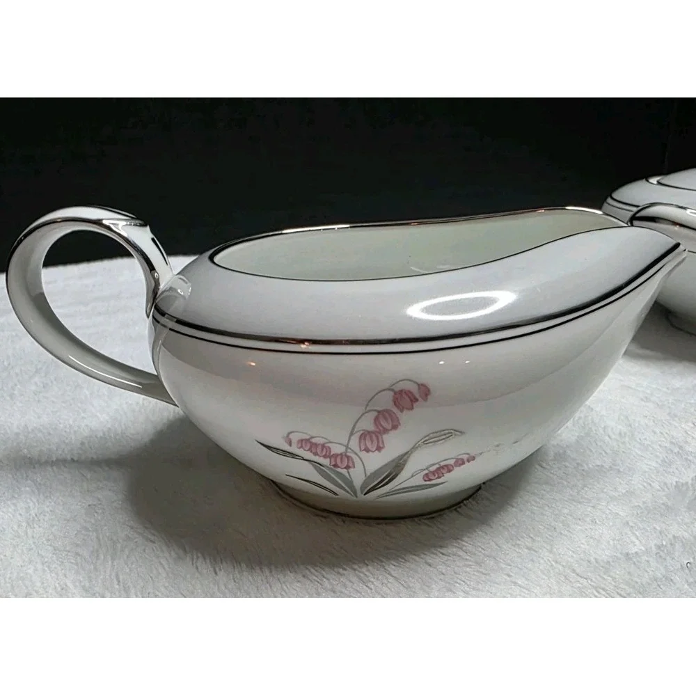 MCM‎ Vintage Noritake Sugar Bowl & Creamer 5518, with Pink Lily of the Valley